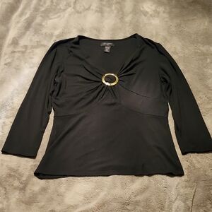Context Black Long Sleeve Top with Gold Ring Detail